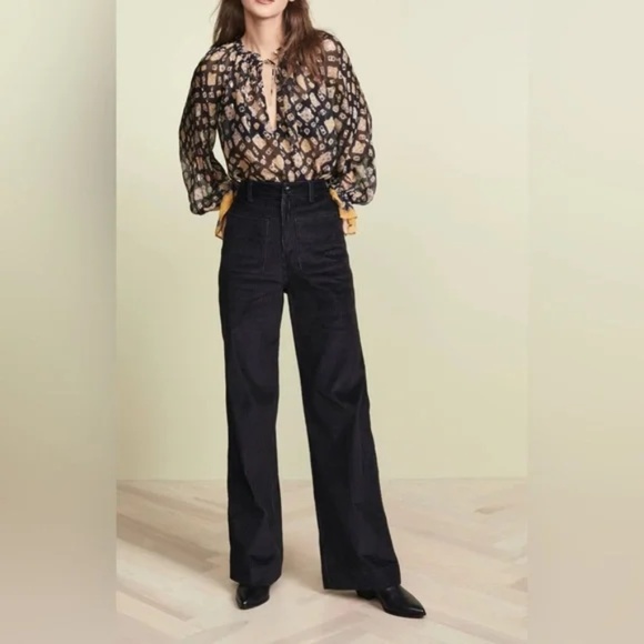 Ulla Johnson Nailah Peasant Blouse Midnight Sheer Silk Ruffle Balloon Sleeve  4 - Picture 4 of 13